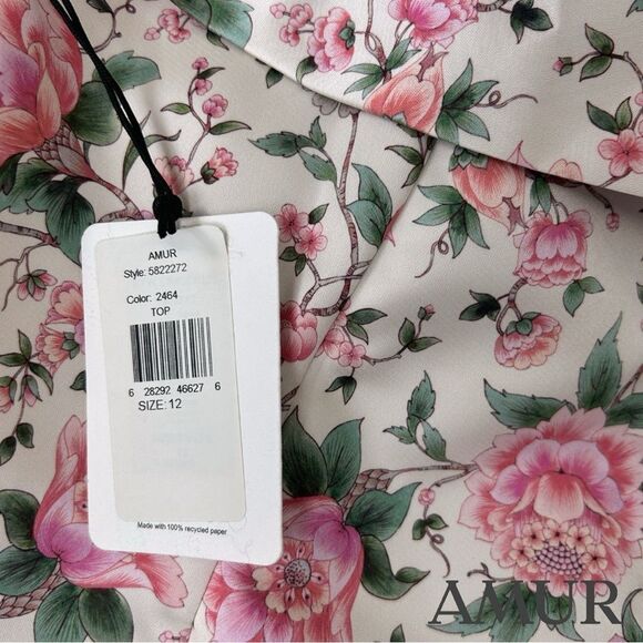 AMUR **NWT** Jasmine One-Shoulder Ruffle Top in Eggshell Pink Floral - Picture 14 of 14